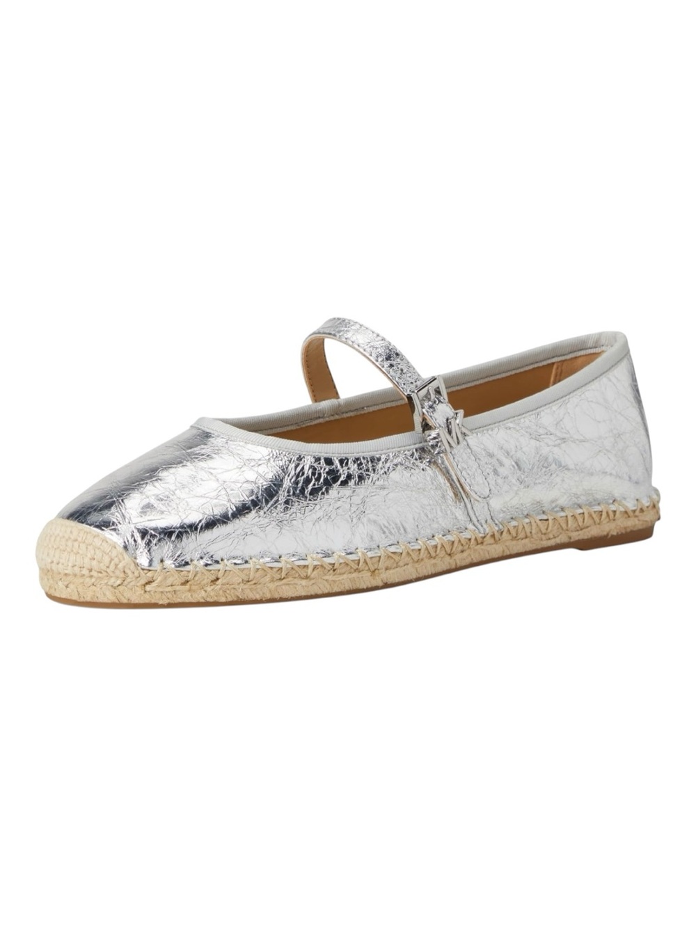 Michael Kors Lynn Ballet Espadrilles Metallic Silver Crushed Leather Mary Janes
